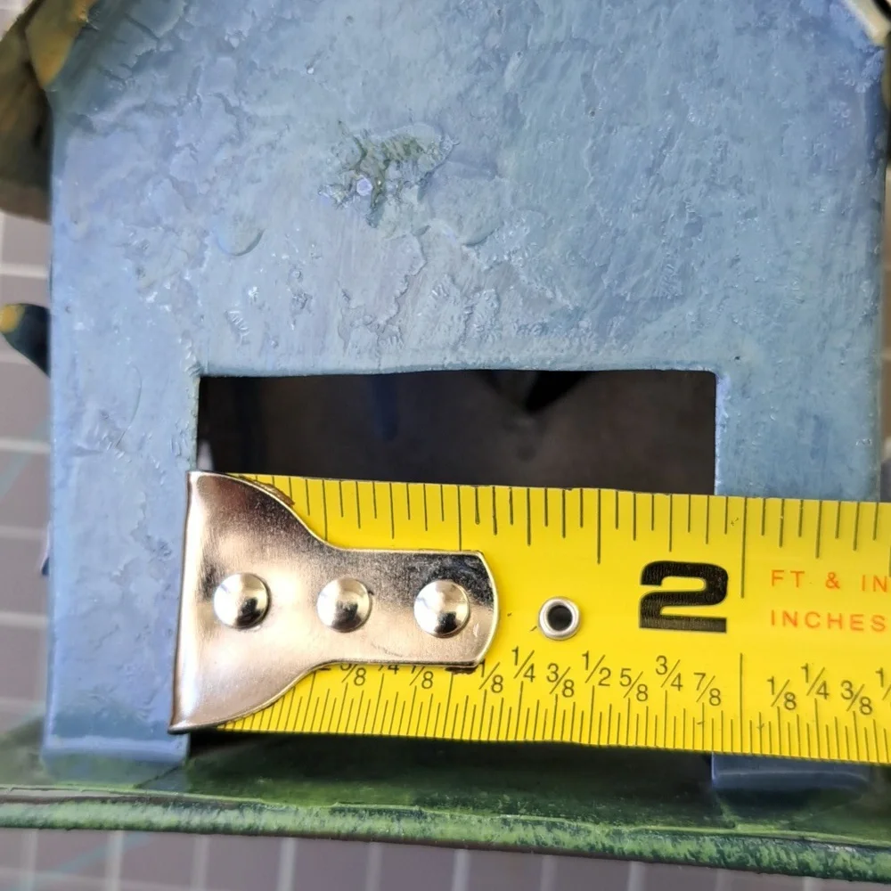 Vtg Cottagecore Metal Birdhouse Tealight Candle Holder Hummingbird Tin Lantern